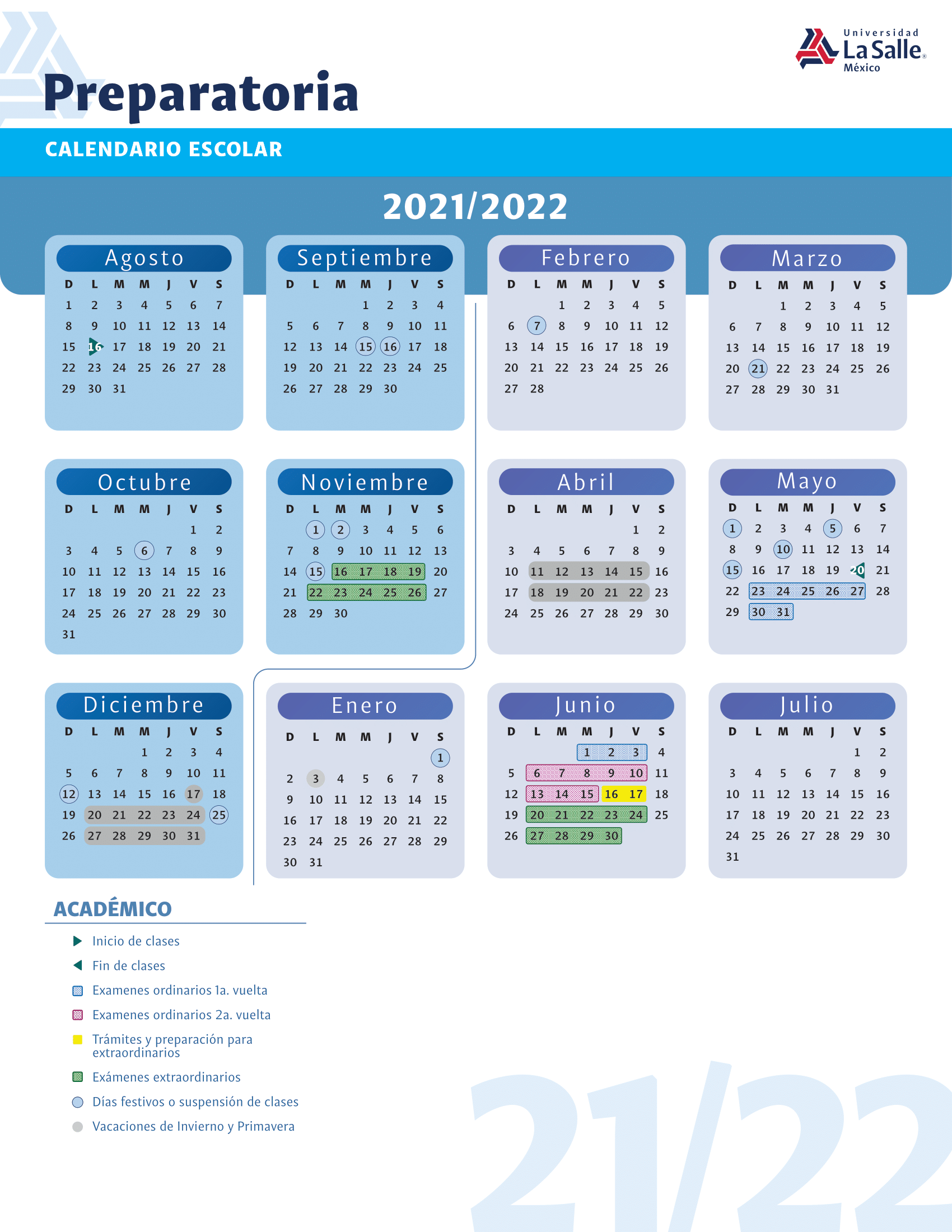 Calendario Escolar Preparatoria 2022