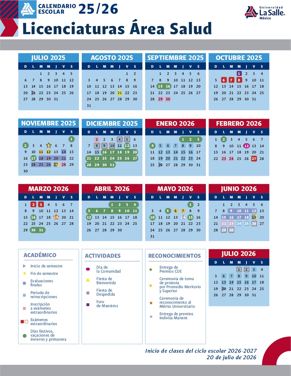 Calendario Áreas de la salud