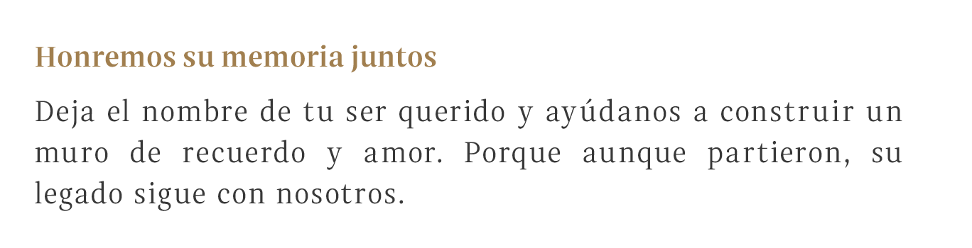 Deja el nombre de tu ser querido y ayudanos a contruir un muro de recuerdos